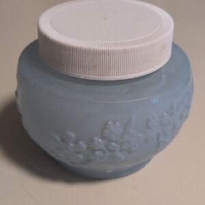 1960s Avon‎ Blue Embossed Floral Scrub Jar